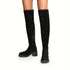 Damen Vegane Overknee Stiefel mit niedrigem Absatz rutschfester Sohle und Reißverschluss – Gepolstertes Futter für Winterkomfort